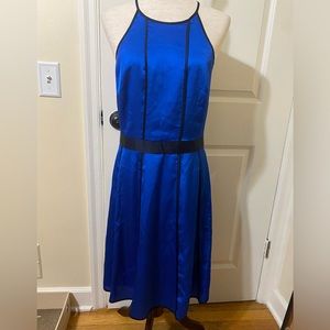 Banana Republic blue dress with black detail, size 6, sleeveless satin